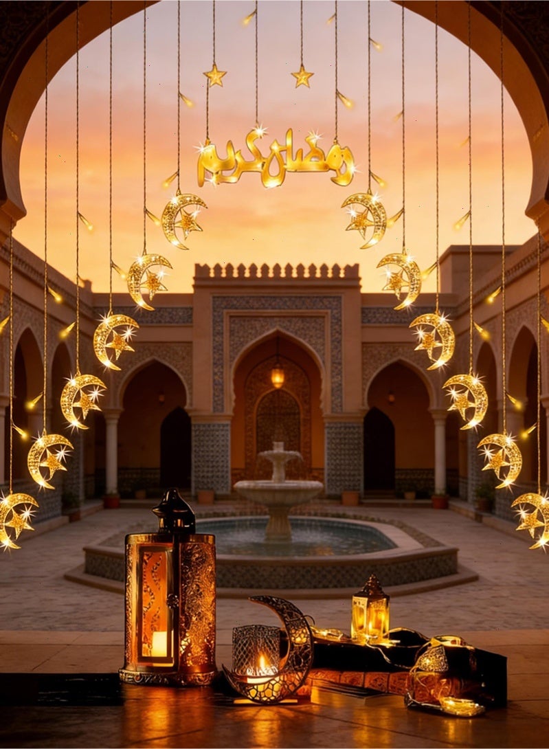 توبيتش أضواء زينة رمضان، 12 سلسلة على شكل قمر ونجوم وعلامة رمزية لرمضان أضواء رمضان السحرية بـ 8 أوضاع، زينة معلقة للمنزل وغرفة النوم والجدار والشرفة والنوافذ - Image 4